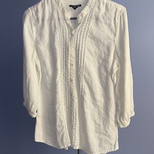 Lucky Brand White Linen  Button-Down Blouse